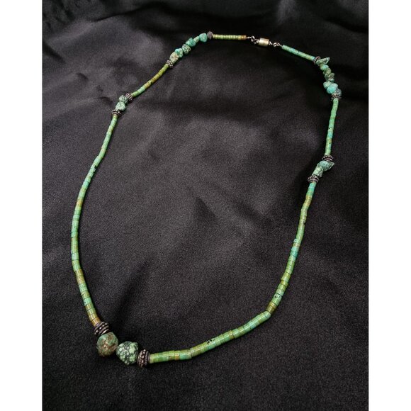 Vintage Long Turquoise Beaded Necklace With Sterling Silver Accents - Picture 3 of 6